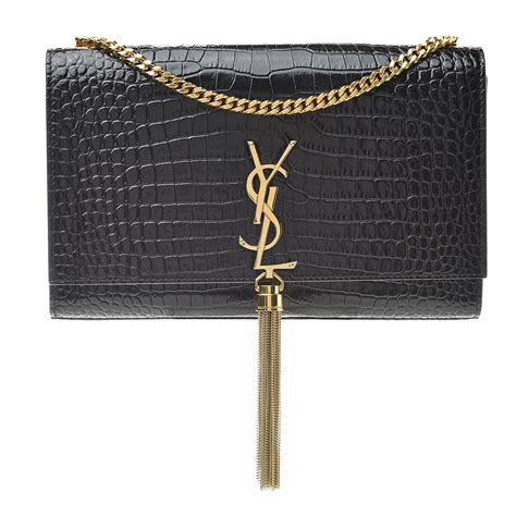 SAINT LAURENT Calfskin Crocodile Embossed Medium Classic 